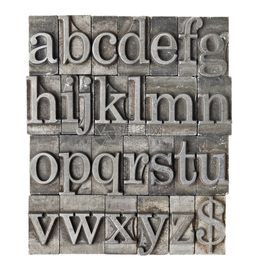 英文字母低写和元符号用古老的金钢属类型表示图片