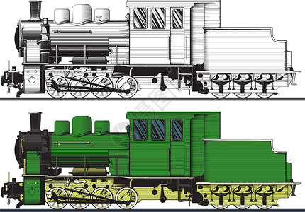 火车素描素材画在草图中的旧列车侧边视图在黑色变异白支持下容易孤立的白色支持背景