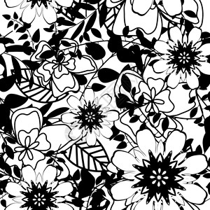 黑白无缝矢量花卉图案设计背景图片