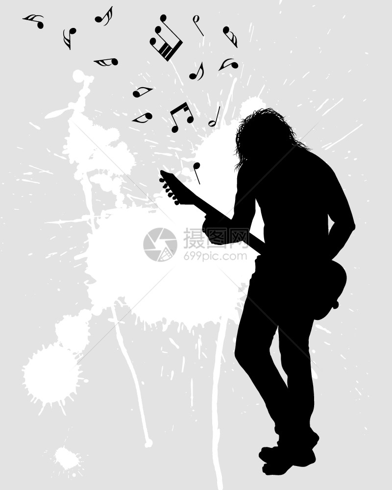 摇滚组吉他手设计用途的矢量插图图片