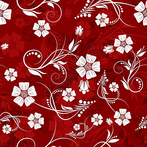 复古红色无缝矢量花卉图案设计背景图片