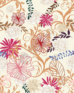 复古彩色无缝矢量花卉图案设计背景图片
