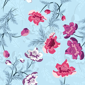 蓝色复古无缝矢量花朵图案矢量设计元素背景图片