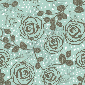 绿色玫瑰花复古无缝矢量花朵图案矢量设计元素背景图片