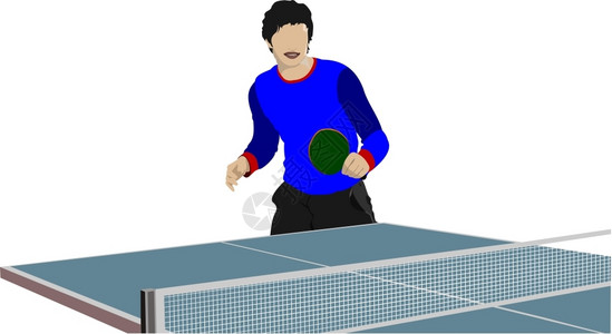 乒乓球网打乒乓球的男孩插画