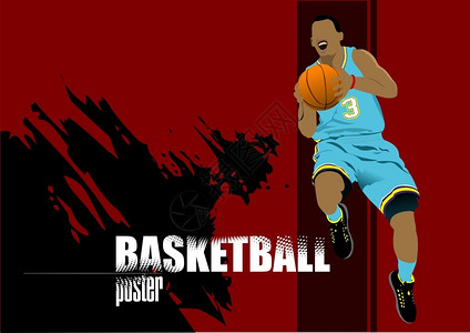 篮球运动员海报设计师的彩色矢量插图背景图片