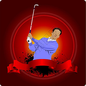 高尔夫打球Golfer与铁俱乐部打球矢量插图插画