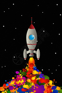 卡通火箭在空间中传播颜色图形艺术壁纸图片
