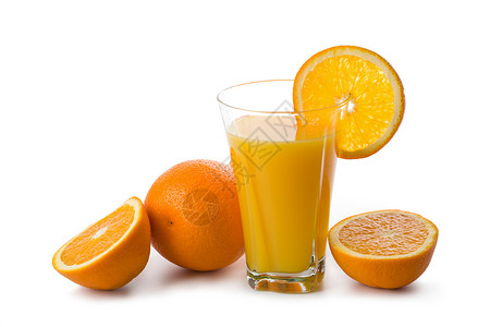 孤立的橙子和杯汁图片