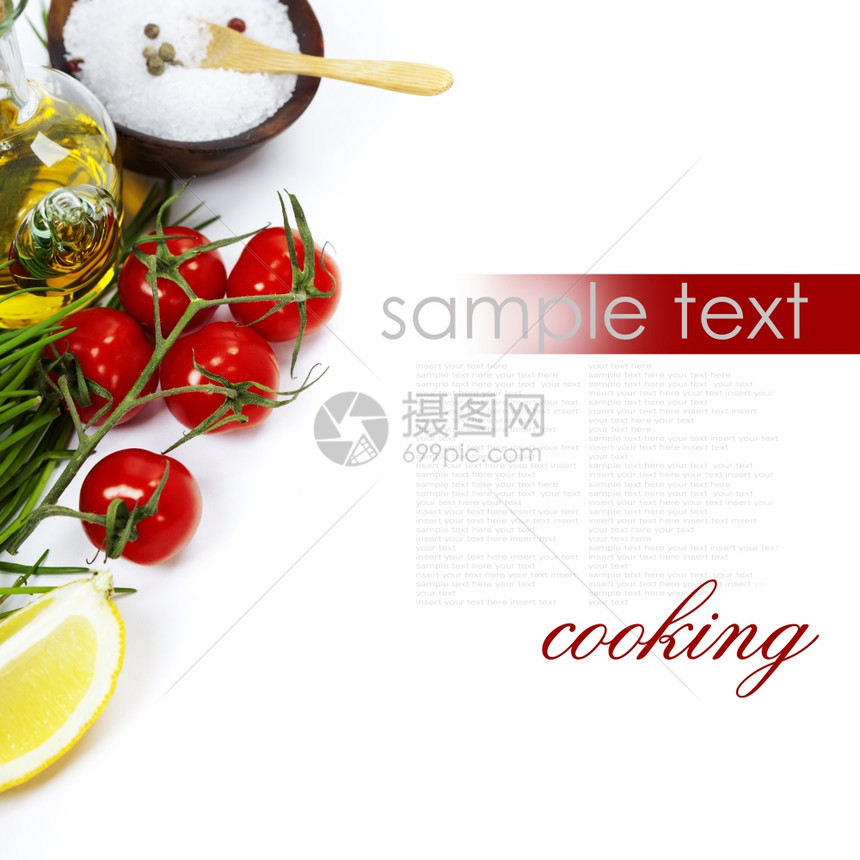 橄榄油胡椒盐和新鲜蔬菜草药和香料易移动样本文图片