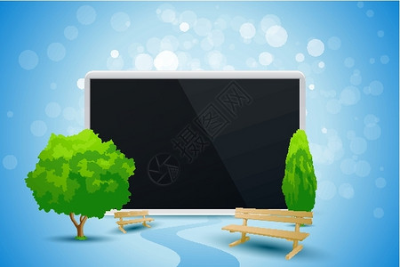 带树和计算机的背景背景图片