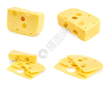 一套白色背景上孤立的奶酪图像集图片