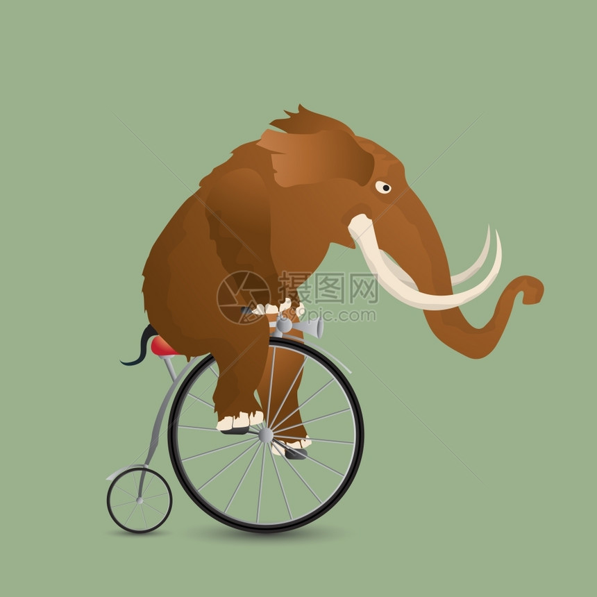 骑独轮车的猛犸象图片