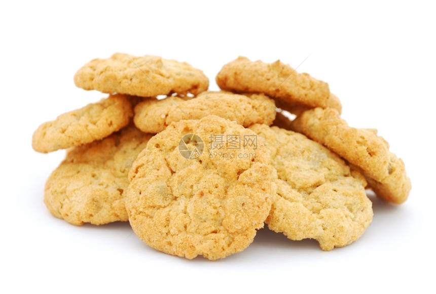 在白色背景中分离的饼干堆积如山cookies图片