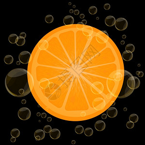 橙色切片和黑面气泡背景图片