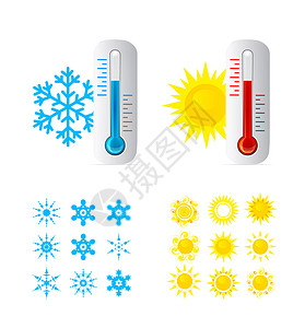 温度矢量icon图标温度计热和冷度还有太阳和雪花图标矢量振荡背景