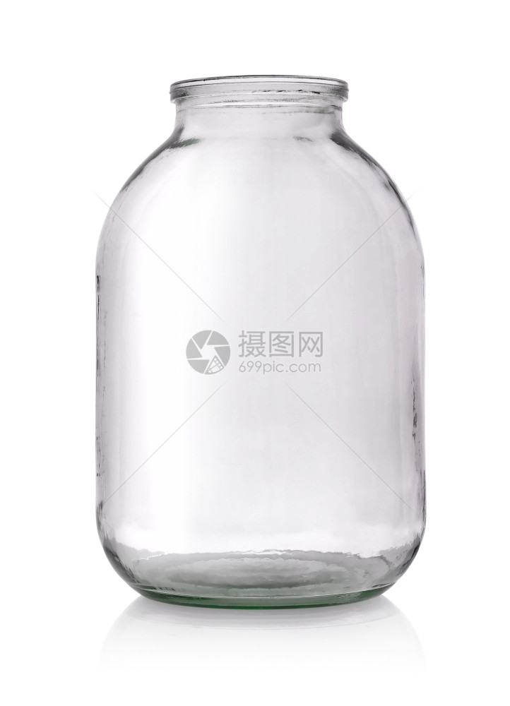 空玻璃罐孤立于白色背景图片