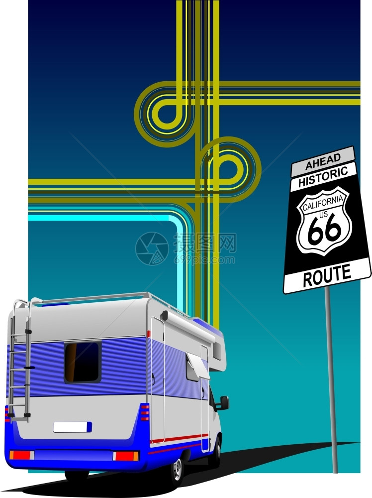 66号公路汽车行驶矢量插图图片