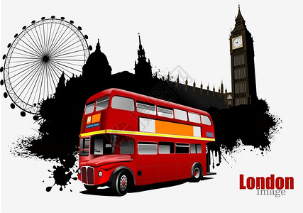 克尔基拉配有公共汽车图像的伦敦Grunge图像插画