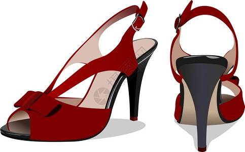 一双漂亮凉鞋时装女黑红鞋矢量插图插画