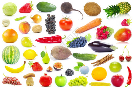 白背景的水果和蔬菜图片