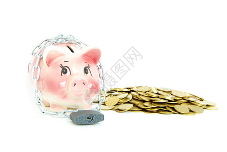 带锁链和的猪银行背景图片
