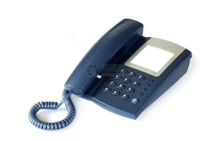 白色背景的蓝型办公室电话图片