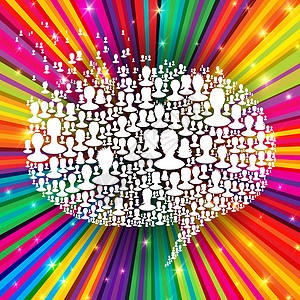 由许多人以彩色射线背景的轮廓组成语音泡沫社交网络概念矢量EPS10图片