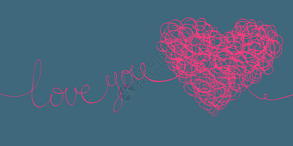 爱你字句和心形的线条刻在字母格式上图片
