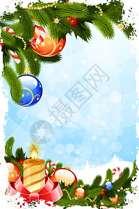 挂着蜡烛林树和装饰品的格朗吉圣诞卡图片