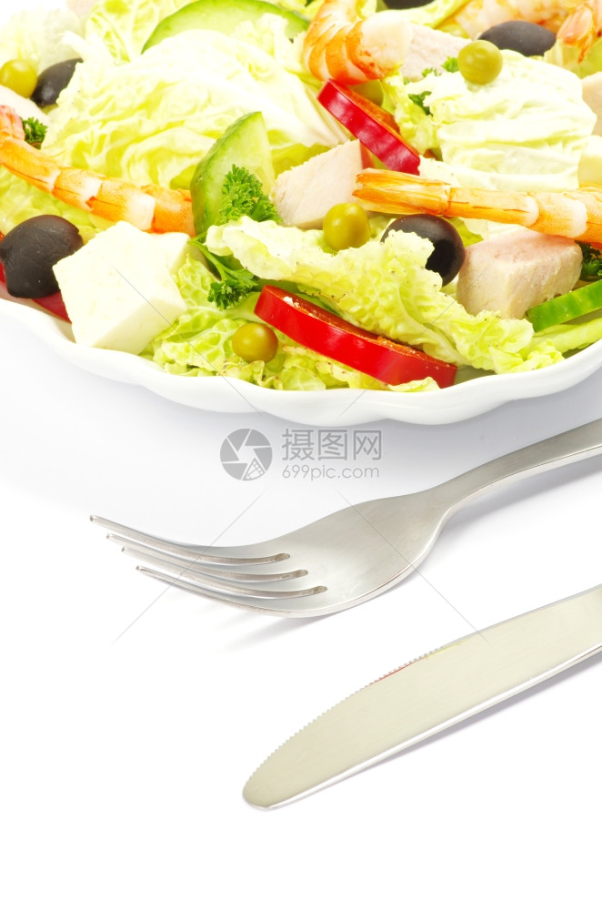 白色的蔬菜沙拉盘图片
