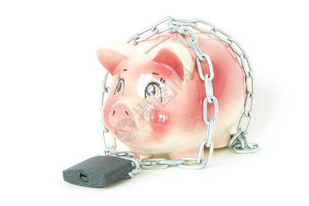 带锁链和的猪银行背景图片
