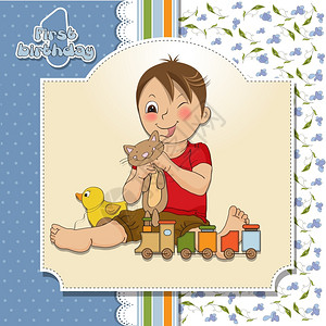 小男孩在一岁生日的时候玩具插画