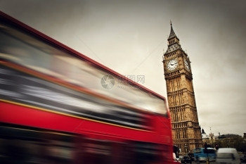 英国伦敦红色巴士和大本威斯敏特宫的圣像图片