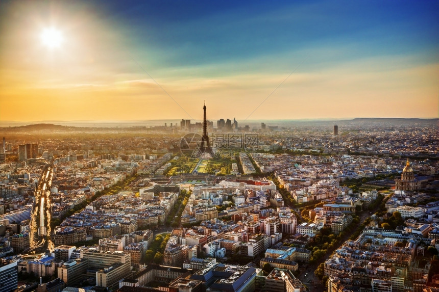 巴黎日落时法国空中观察艾菲尔铁塔三龙波海角无能者等图片