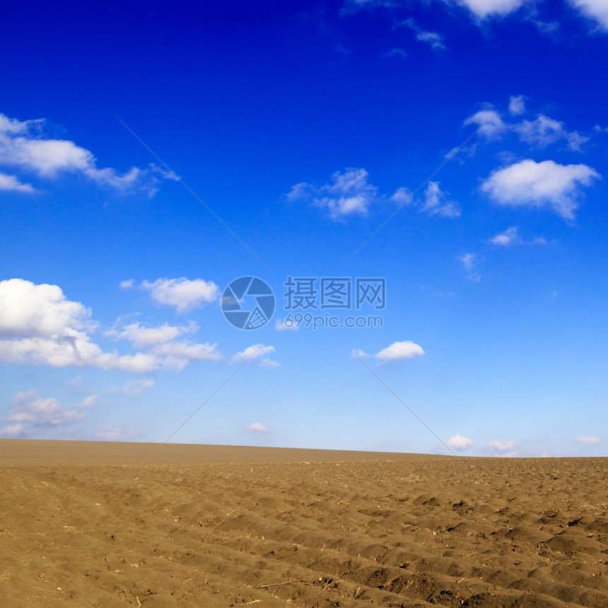 田地和蓝的天空图片