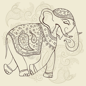 大象手画矢量插图印度风格高清图片