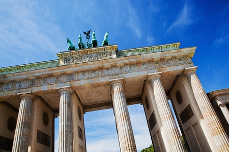 勃兰登堡门德国勃兰登堡托尔在德国柏林阳光蓝天图片