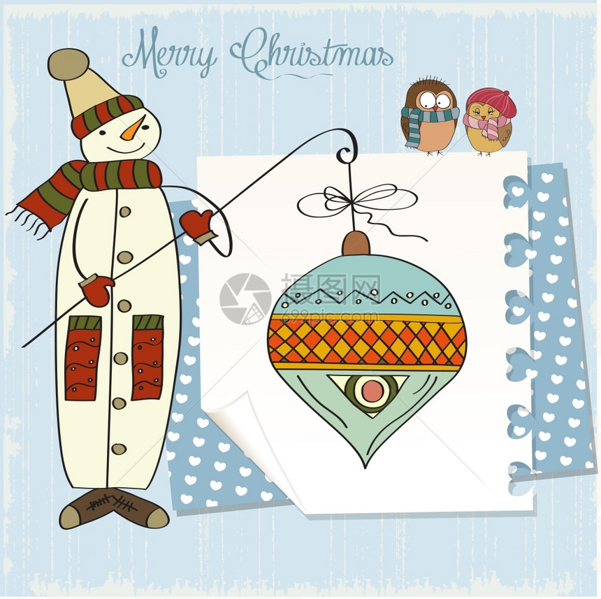 提着圣诞灯的雪人矢量插图图片