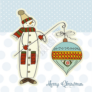 圣诞节帽子小屋提着圣诞灯的雪人矢量插图插画