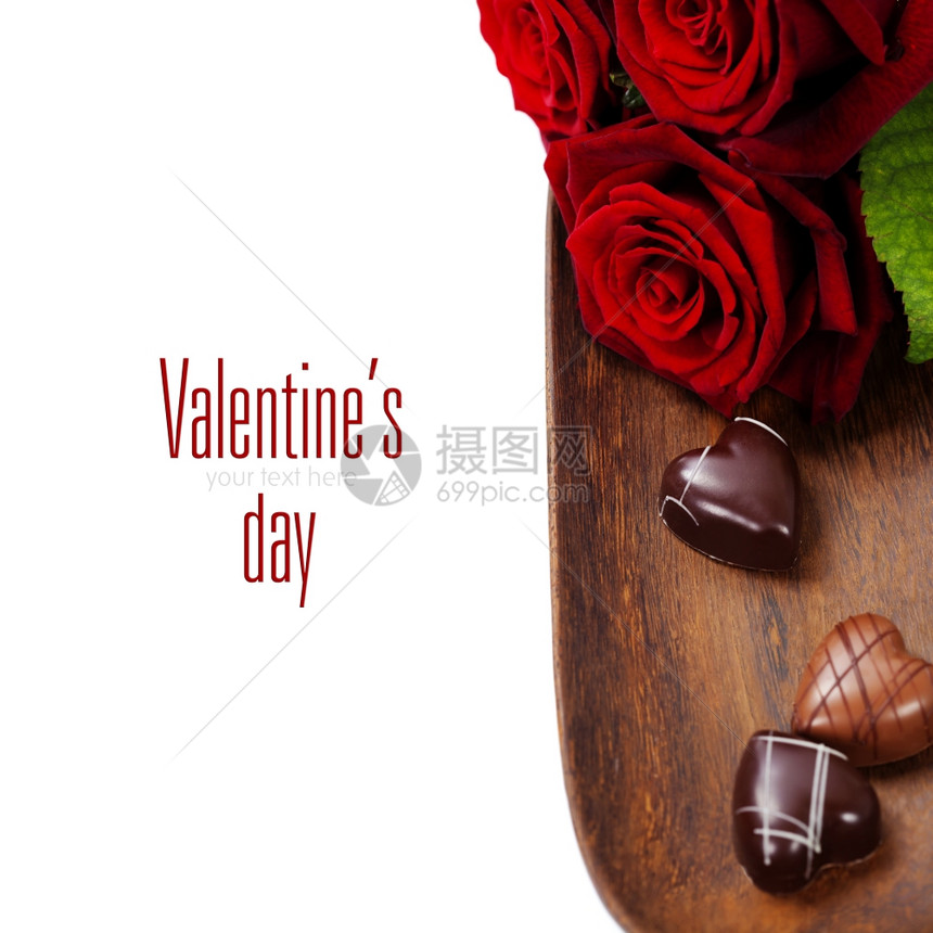 StValentinsDay玫瑰和巧克力加白易移动文字图片