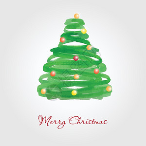 水彩圣诞树装饰手绘抽象绿色圣诞树插画