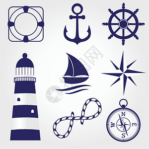 灯塔船海洋符号插画
