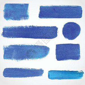 蓝色油漆滴痕矢量手绘毛笔书画艺术笔触插画