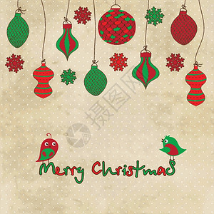 圣诞球背景图片带有圣诞球的矢量卡和具有古董背景的玩具插画