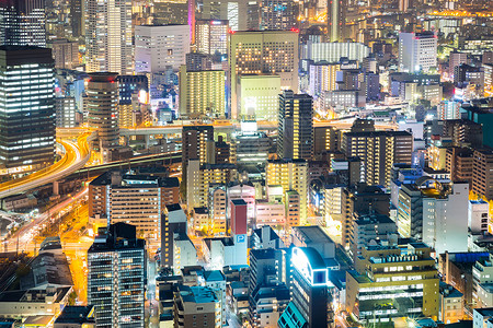 日本黄昏大阪天际和摩楼图片