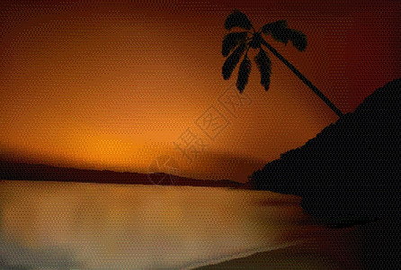 日落海滩棕榈树剪影图片