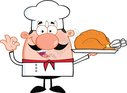 可爱的小厨师卡通装饰品整个烤火土耳其图片