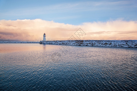特隆海姆灯塔的冬季景高清图片