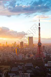 日本黄昏东京塔市景日落高清图片